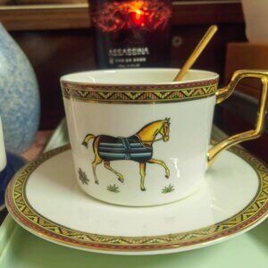Elegant horse-themed ceramic cup & saucer set